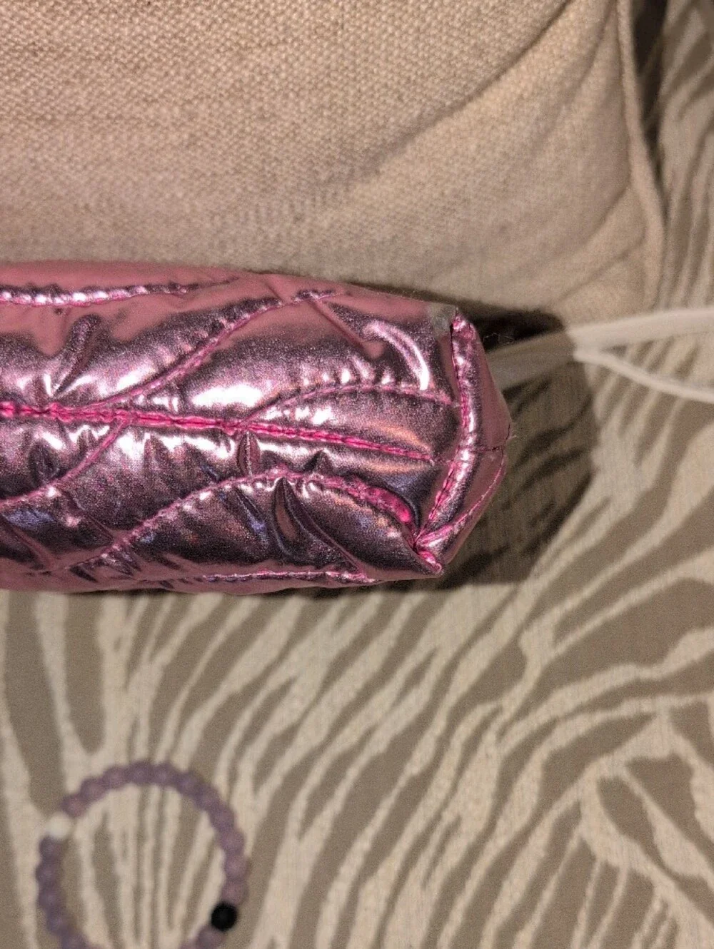 Metallic Pink Quilted Wristlet Pouch With Headband And 2 Kids Bracelets